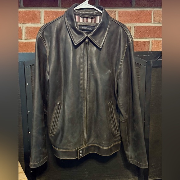 Murano Deep Brown Genuine Leather Jacket Men's M Zipper Accents